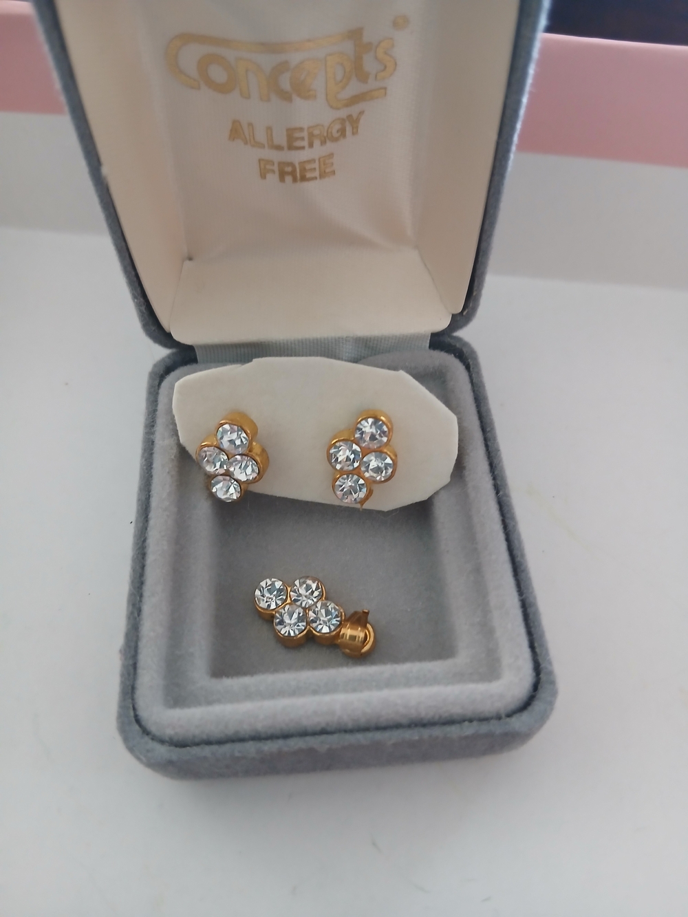 Gold-Tone Clear Crystal Cluster Stud Earrings - Allergy Free